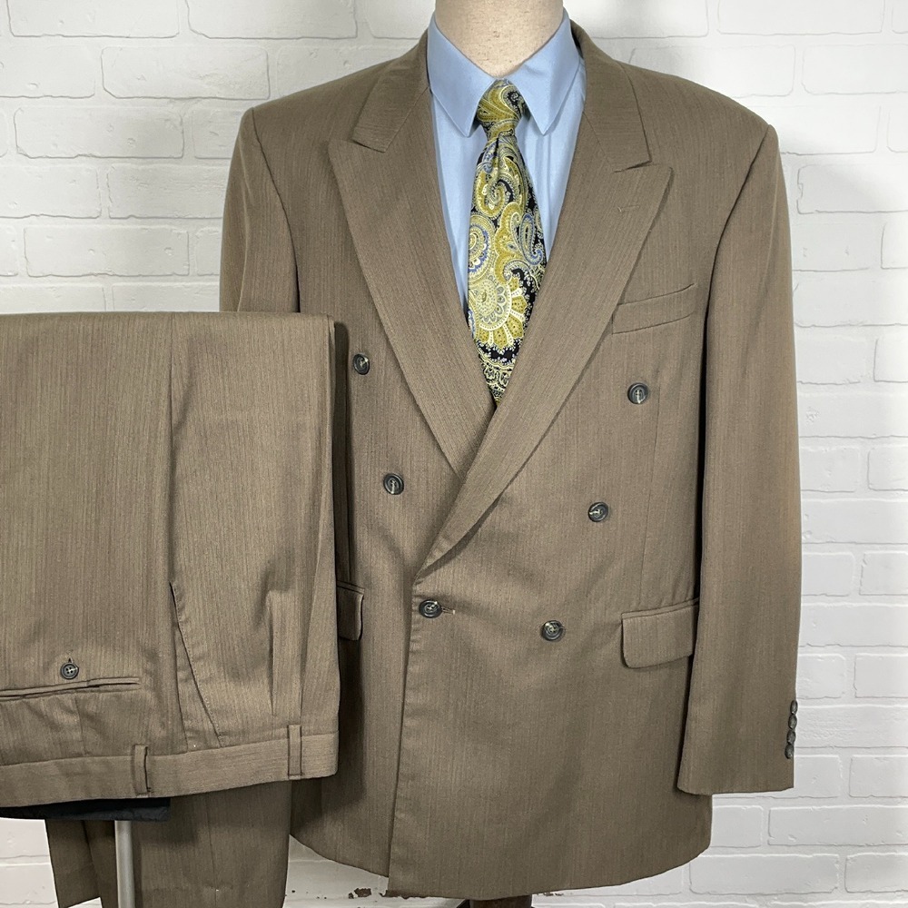 J.D. Christopher Suit Men 44L 35W‎ 31L Brown Double Breasted Wool Pleat 2pc